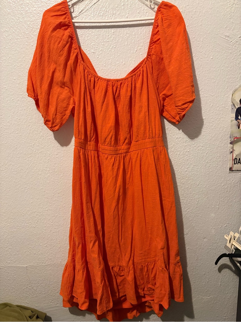 Orange Puff Sleeve Midi Dress - Women